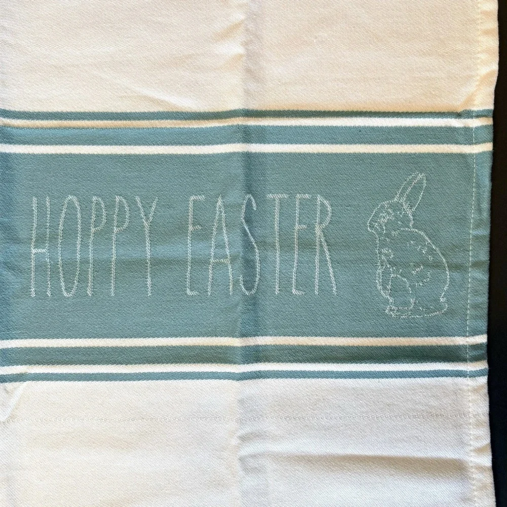 Hoppy Easter Bunny Rabbit Farmhouse Stripe Blue Kitchen Dish Tea Towel